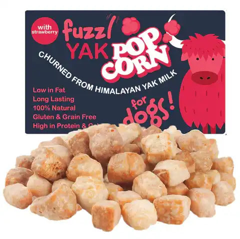 Fuzzl Yak Popcorn with Strawberry Large Pack Himalayan Yak Bites