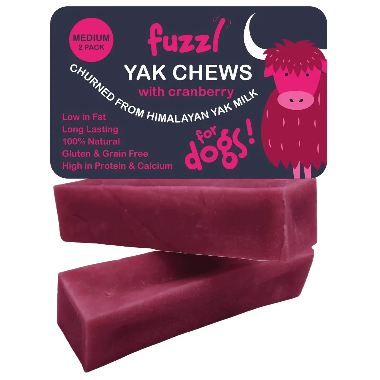 Fuzzl Yak Chews with Cranberry Medium 2 Pack - Himalayan Yak Chews - Fuzzl Pet