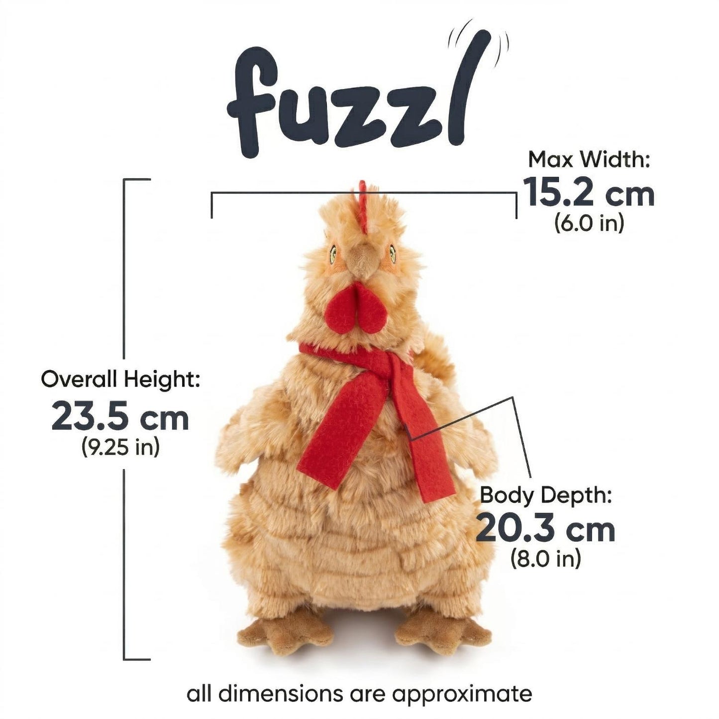 Fuzzl Cheeky Chicken Golden Brown | Super Soft Plush Squeaky Toy