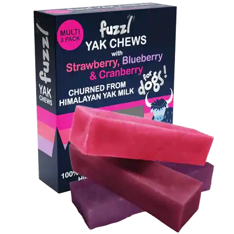 Fuzzl Yak Chews with Blueberry, Cranberry, Strawberry - Box of 3 -