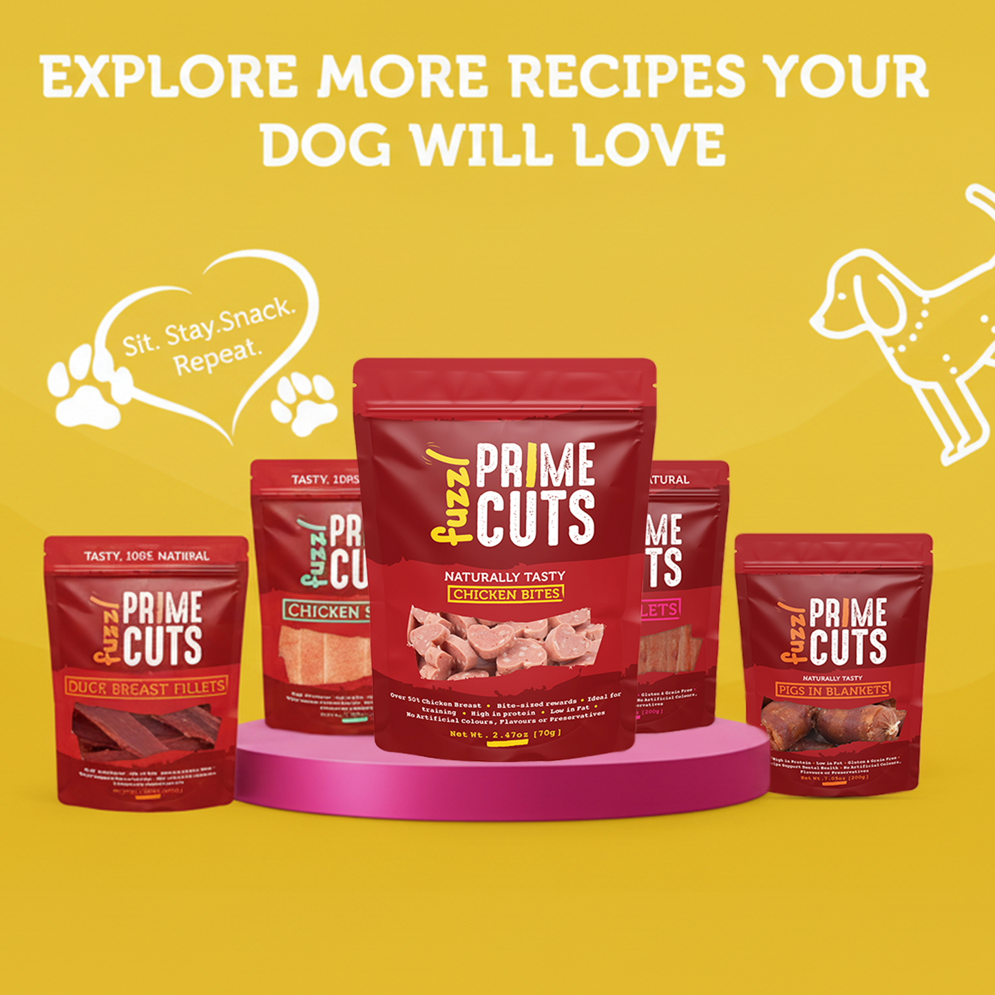 Fuzzl Prime Cuts Chicken Bites | Natural Dog Treats 8x70g Pack - Fuzzl Pet