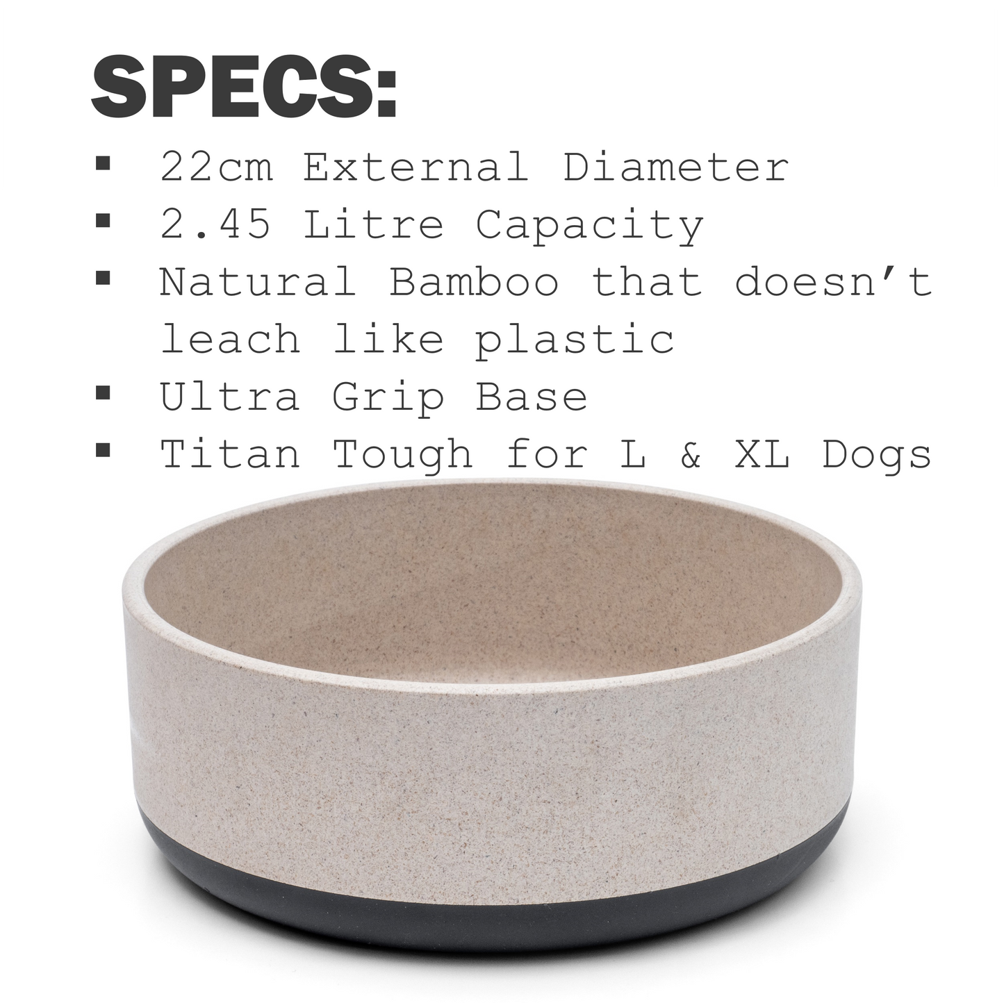 Fuzzl Titan Bamboo & Rubber Base Bowl 22cm with Ultra Grip Base Dog - Fuzzl Pet