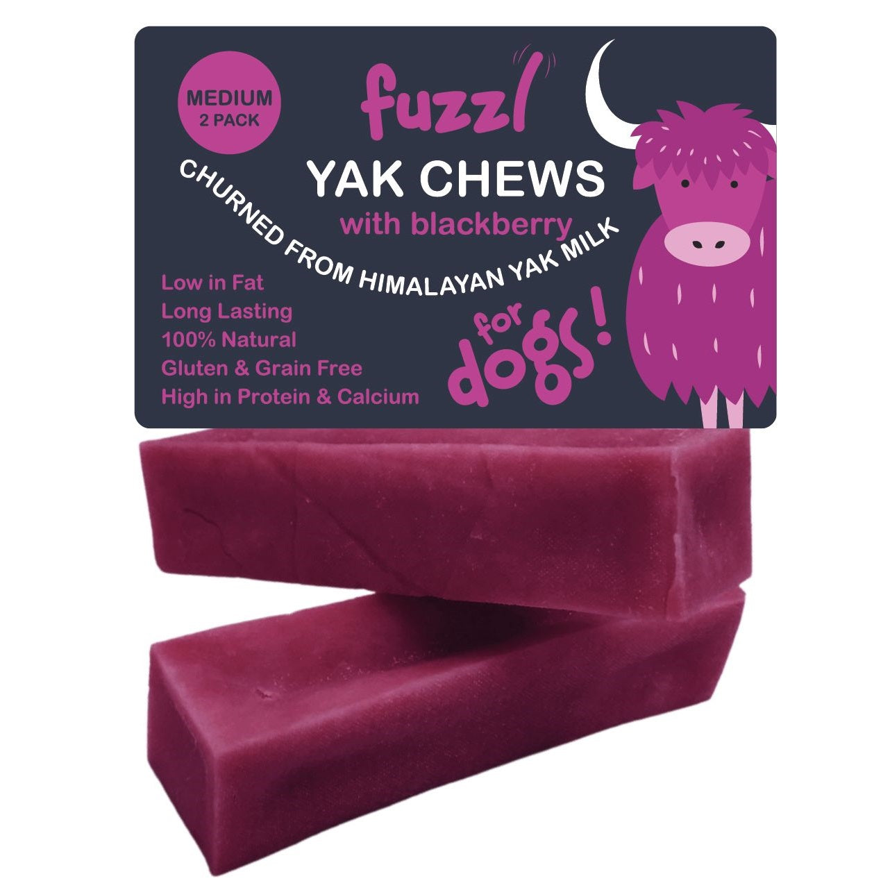 Fuzzl Yak Chews with Blackberry Medium 2 Pack - Himalayan Yak Chews - Fuzzl Pet