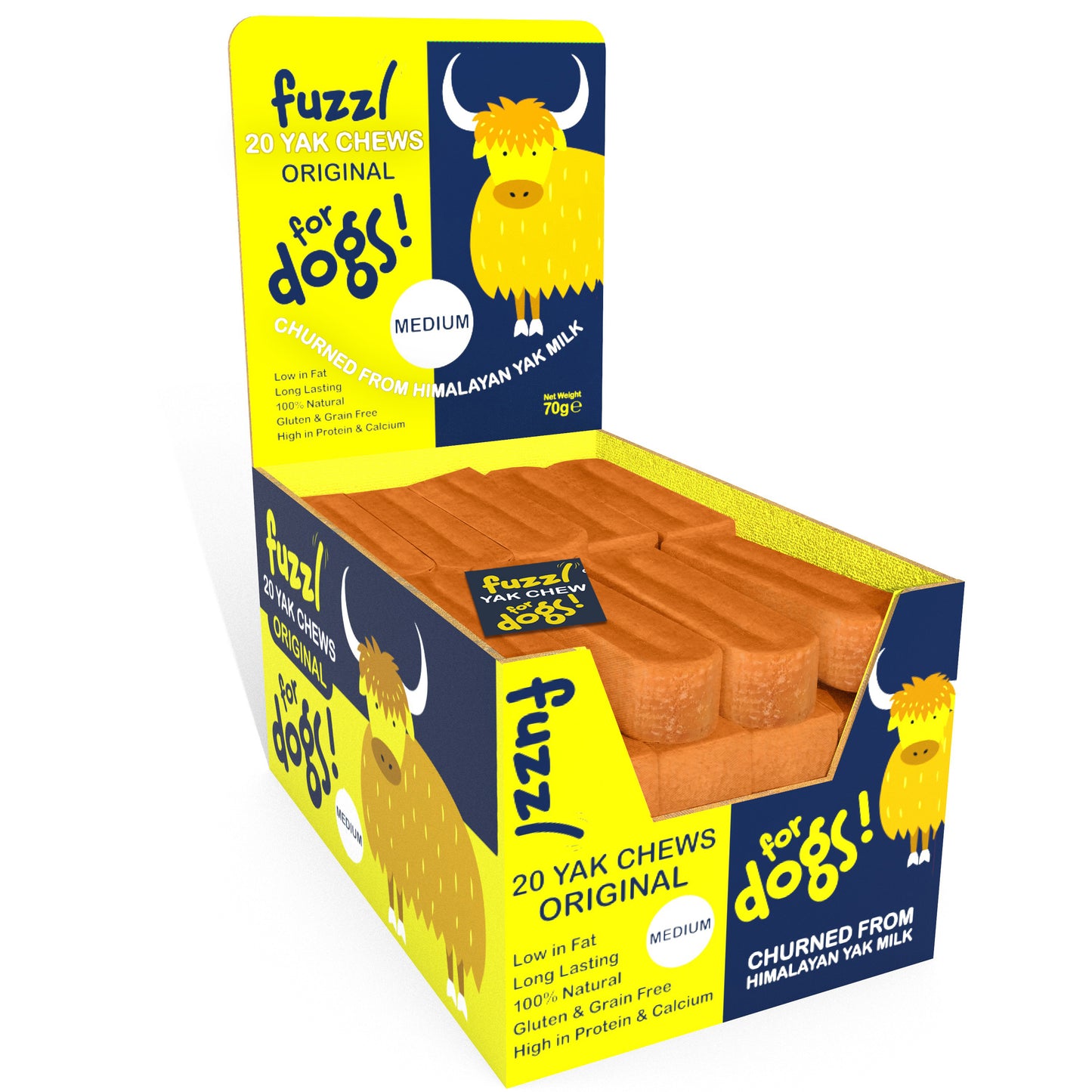 Fuzzl Himalayan Yak Chews - Medium Original Box 20 Yak Chews for Dogs - Fuzzl Pet