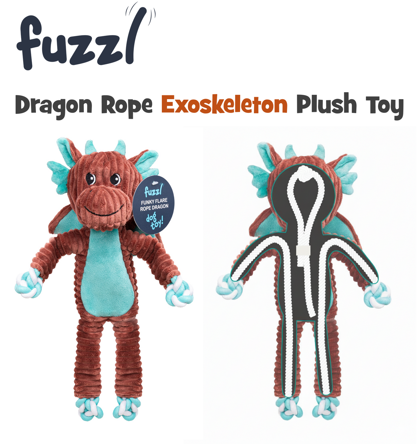 Fuzzl Funky Flare Rope Exoskeleton Dragon Dog Toy – Durable Knotted Rope - Fuzzl Pet