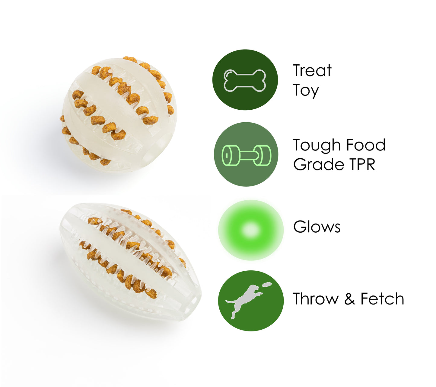 Fuzzl Super Glow Dog Ball and Rugby Treat and Dental Toy - Dog and - Fuzzl Pet