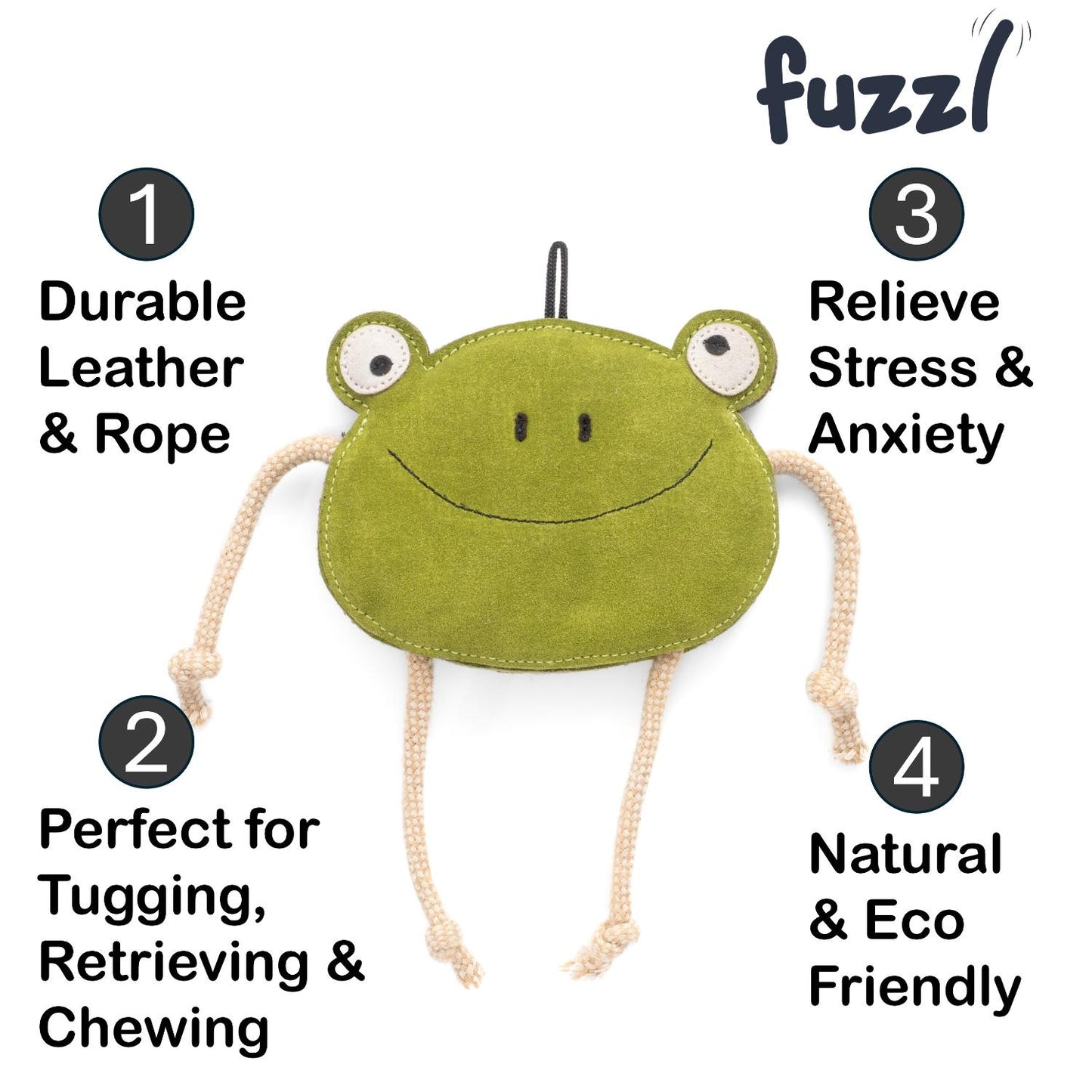 Fuzzl Eco Leather Lily Frog and Tough Dog Toys - Long Lasting Chew
