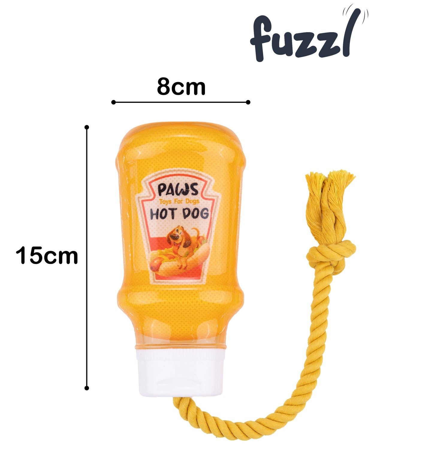 Fuzzl TPR Mustard Bottle Rubber Dog Toy with Rope โ Durable Chew & - Fuzzl Pet