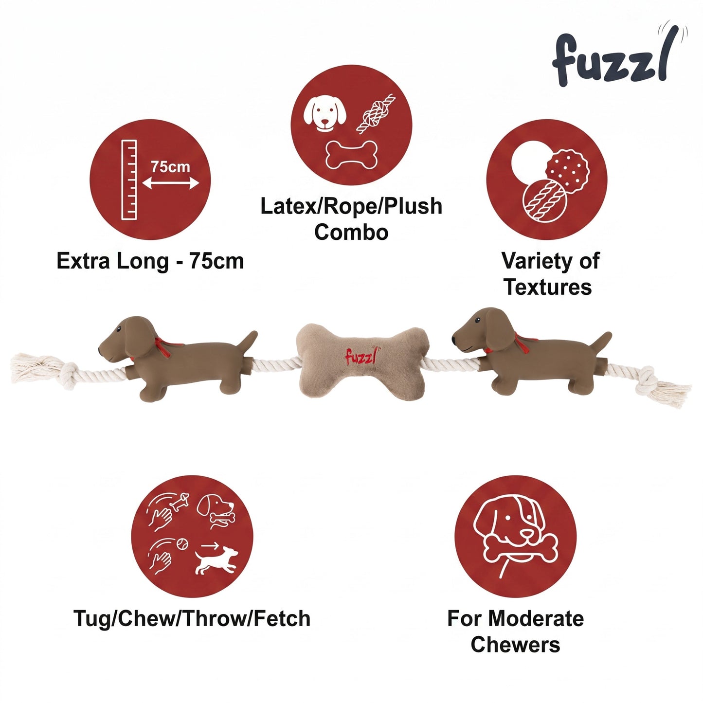 Sizzles Tugga Dachshund Rope Toy | Plush & Latex Interactive Tug
