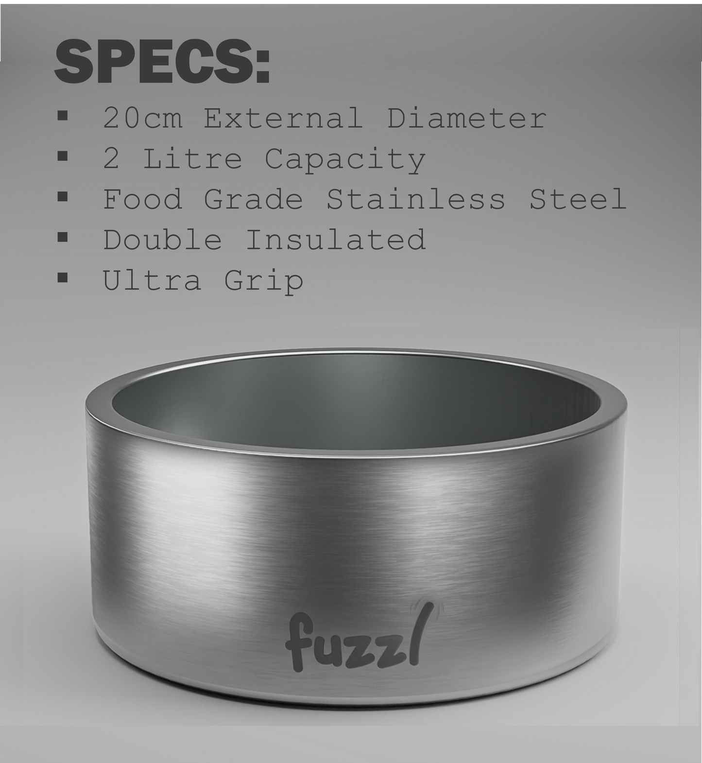 Fuzzl Titan Thermal Bowl 20cm - Brushed Stainless Steel Insultated - Fuzzl Pet