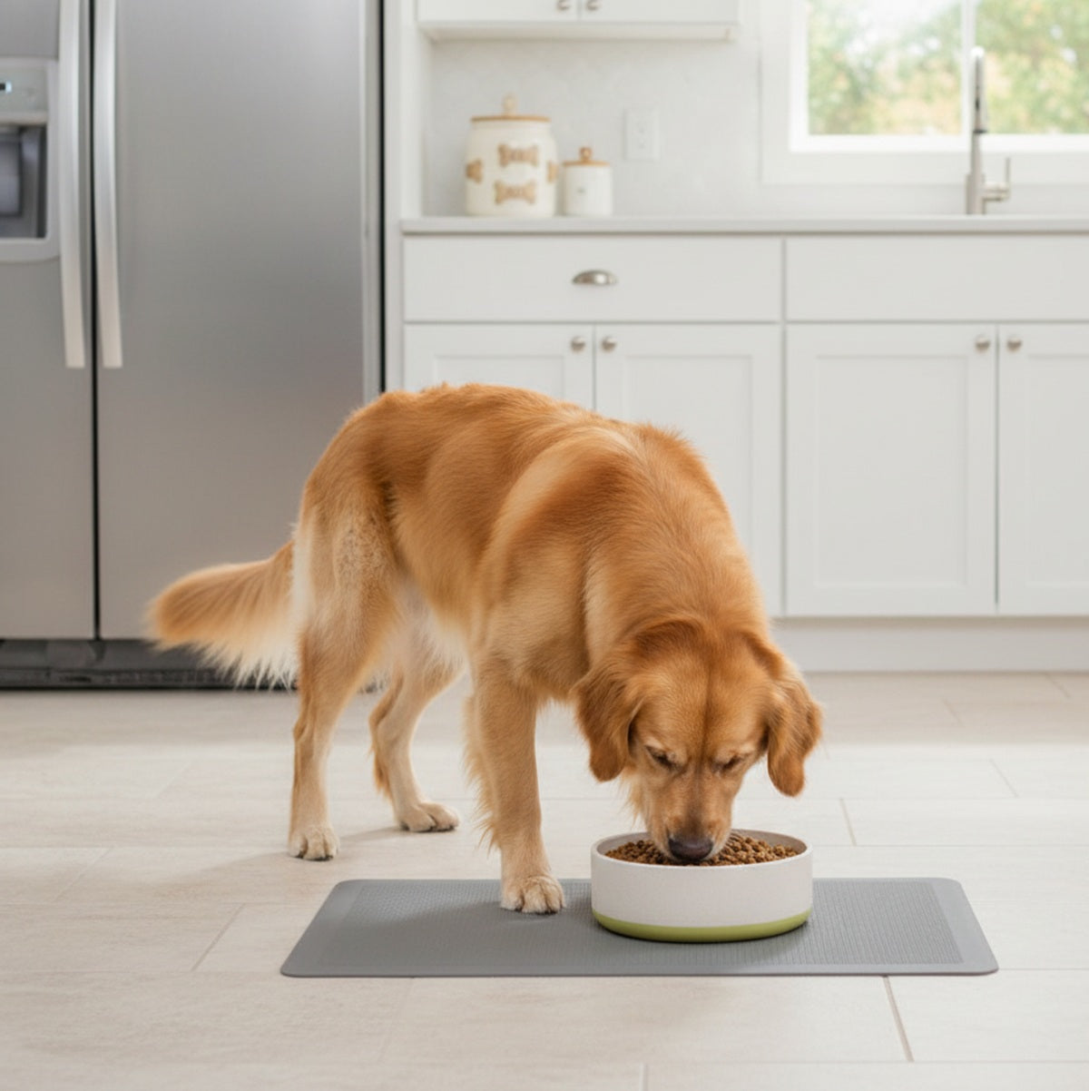 Fuzzl Titan Bamboo & Rubber Base Bowl 22cm Green with Ultra Grip Base Dog