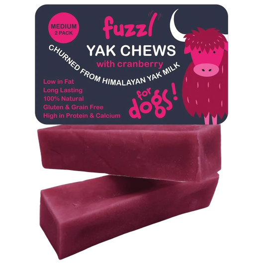 Fuzzl Yak Chews with Cranberry Medium 2 Pack - Himalayan Yak Chews - Fuzzl Pet
