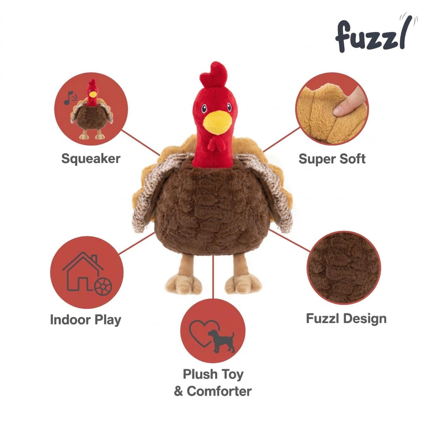 Fuzzl Sir Gobbles Turkey | Super Soft Plush Squeaky Dog Toy