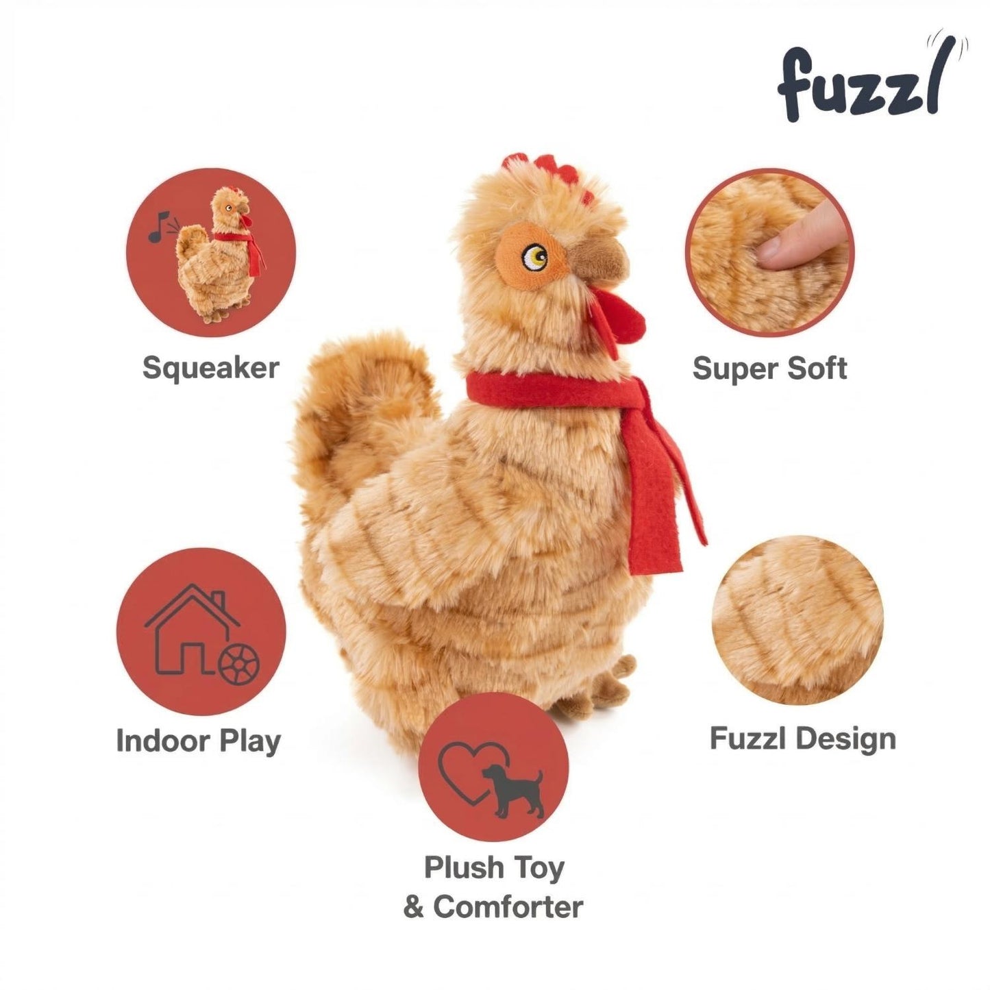 Fuzzl Cheeky Chicken Golden Brown | Super Soft Plush Squeaky Toy