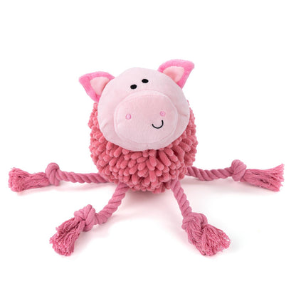 Fuzzl Farmyard Friends Pink Pig | Large Noodle Plush Rope Dog Toy