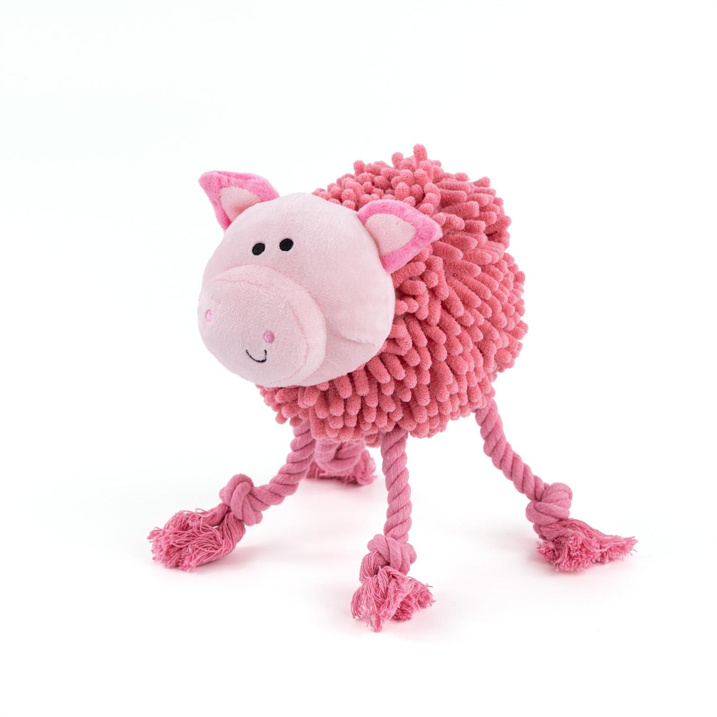 Fuzzl Farmyard Friends Pink Pig | Large Noodle Plush Rope Dog Toy