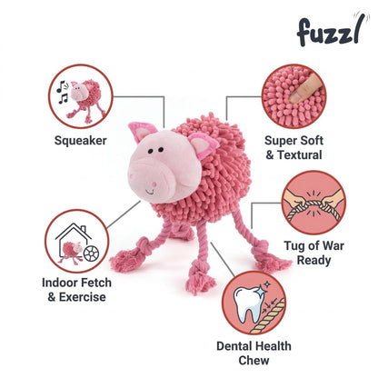 Fuzzl Farmyard Friends Pink Pig | Large Noodle Plush Rope Dog Toy