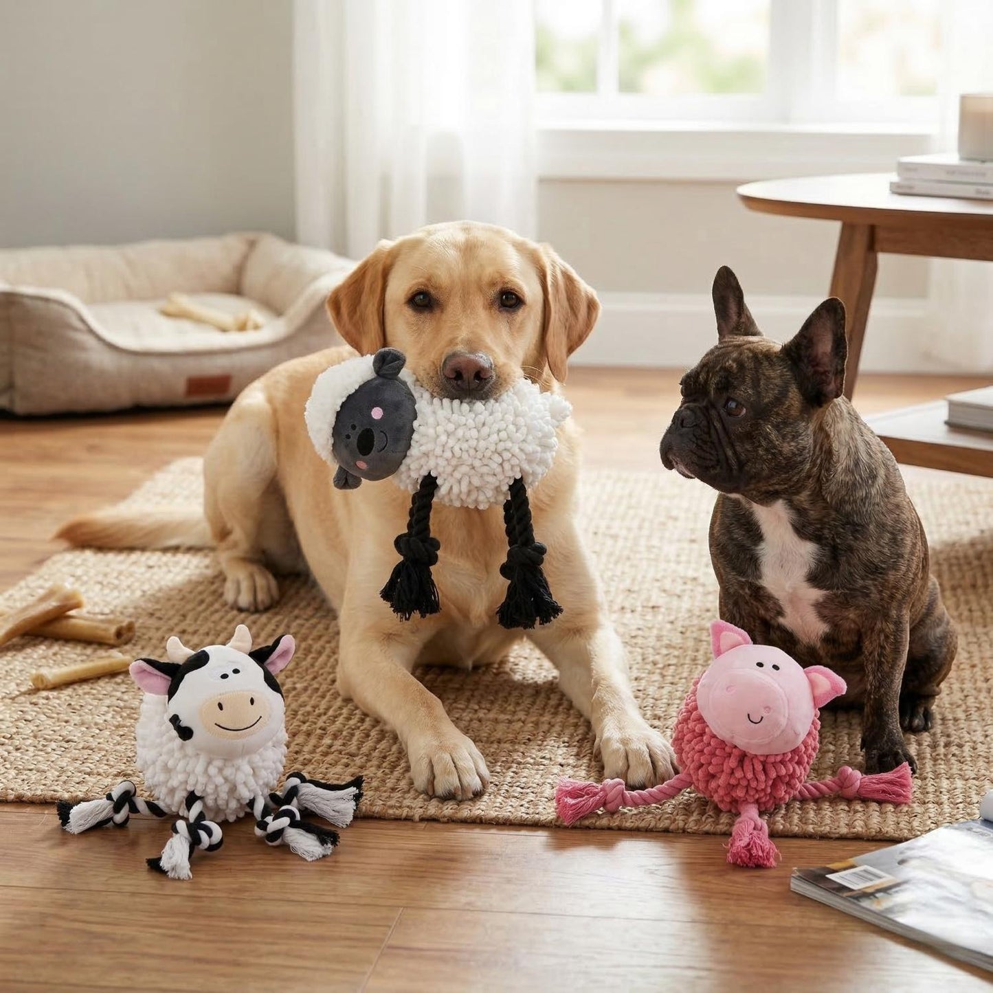 Fuzzl Farmyard Friends Woolly Sheep | Large Noodle Plush Rope Toy