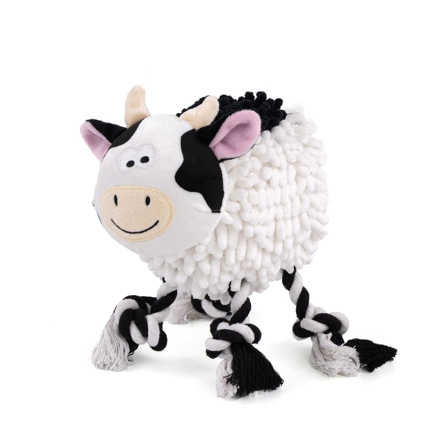 Fuzzl Farmyard Friends Molly Moo Cow | Large Noodle Plush Rope Toy