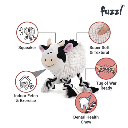 Fuzzl Farmyard Friends Molly Moo Cow | Large Noodle Plush Rope Toy