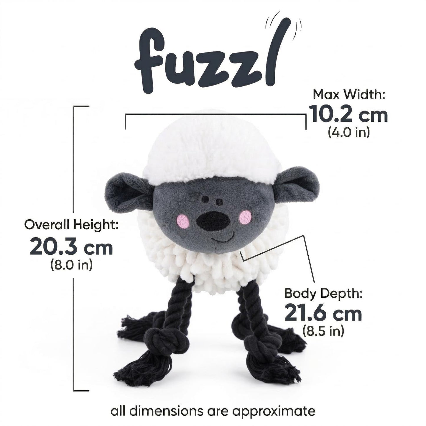 Fuzzl Farmyard Friends Woolly Sheep | Large Noodle Plush Rope Toy