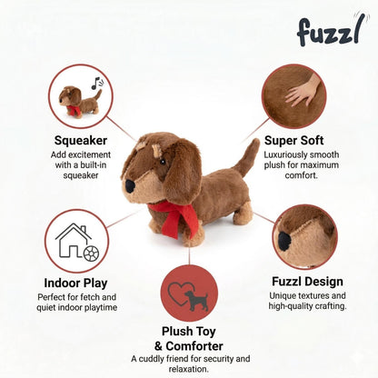 Fuzzl Sizzles Dachshund Plush Toy | Toffee Brown Squeaky Dog Toy
