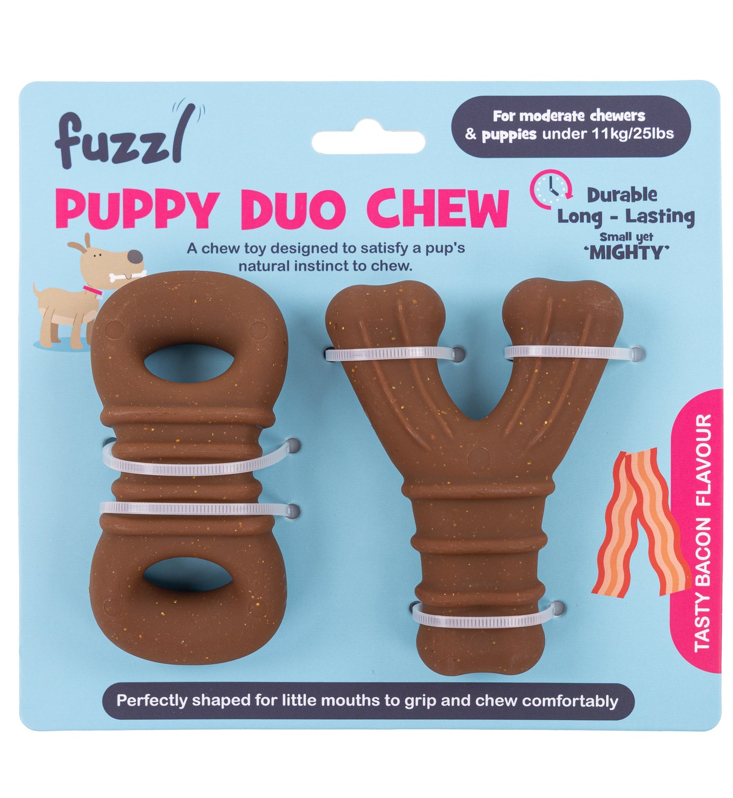 Fuzzl Puppy Chew Duo | Bacon Scented Wishbone & Ring Chew