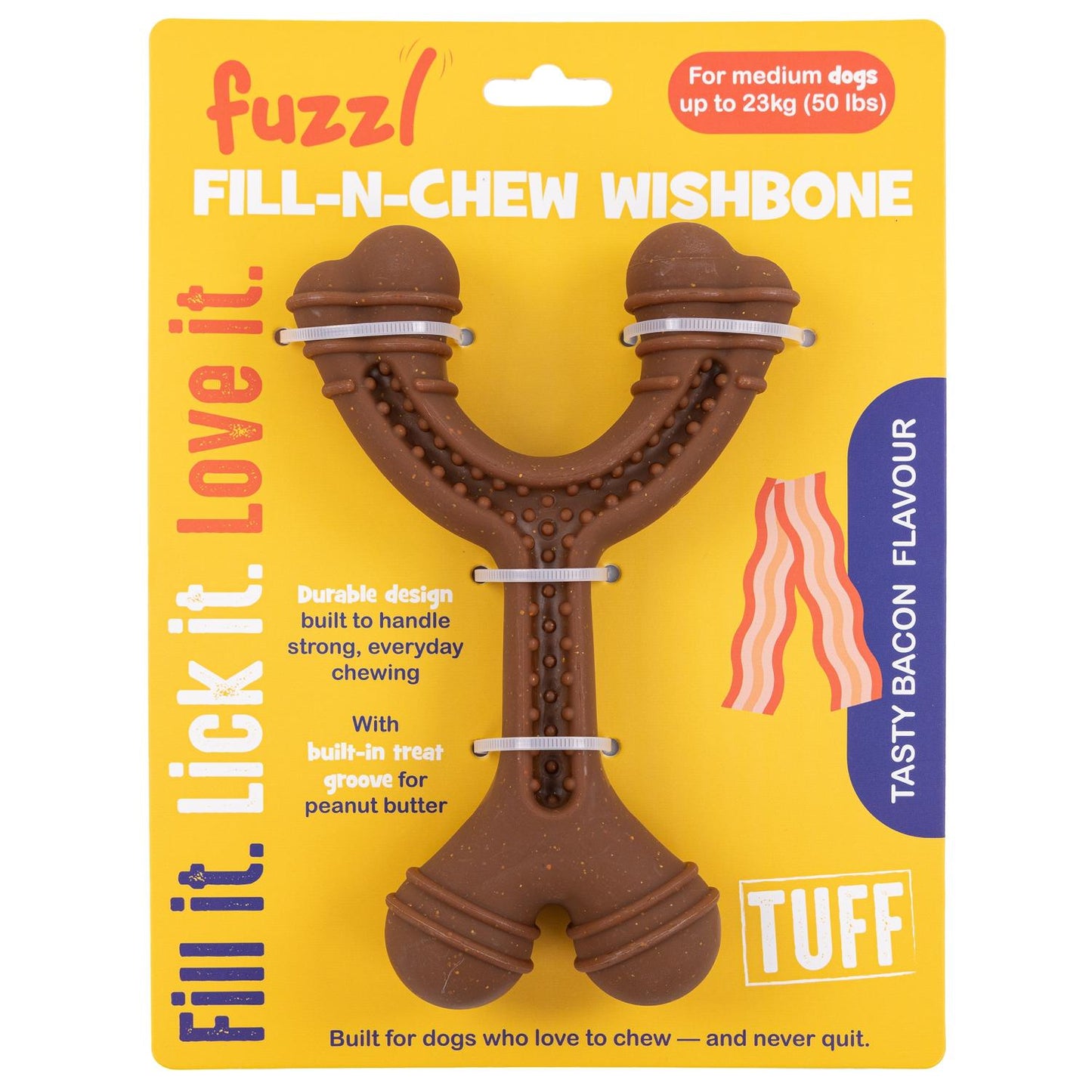 Fuzzl Fill-N-Chew | Bacon Scented Treat-Dispensing Wishbone
