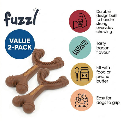 Fuzzl Fill-N-Chew Twin Pack | Bacon Scented Treat Wishbone