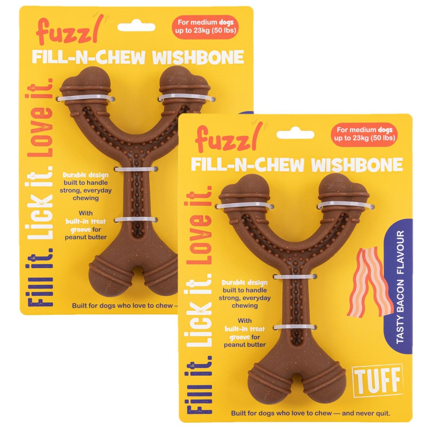 Fuzzl Fill-N-Chew Twin Pack | Bacon Scented Treat Wishbone