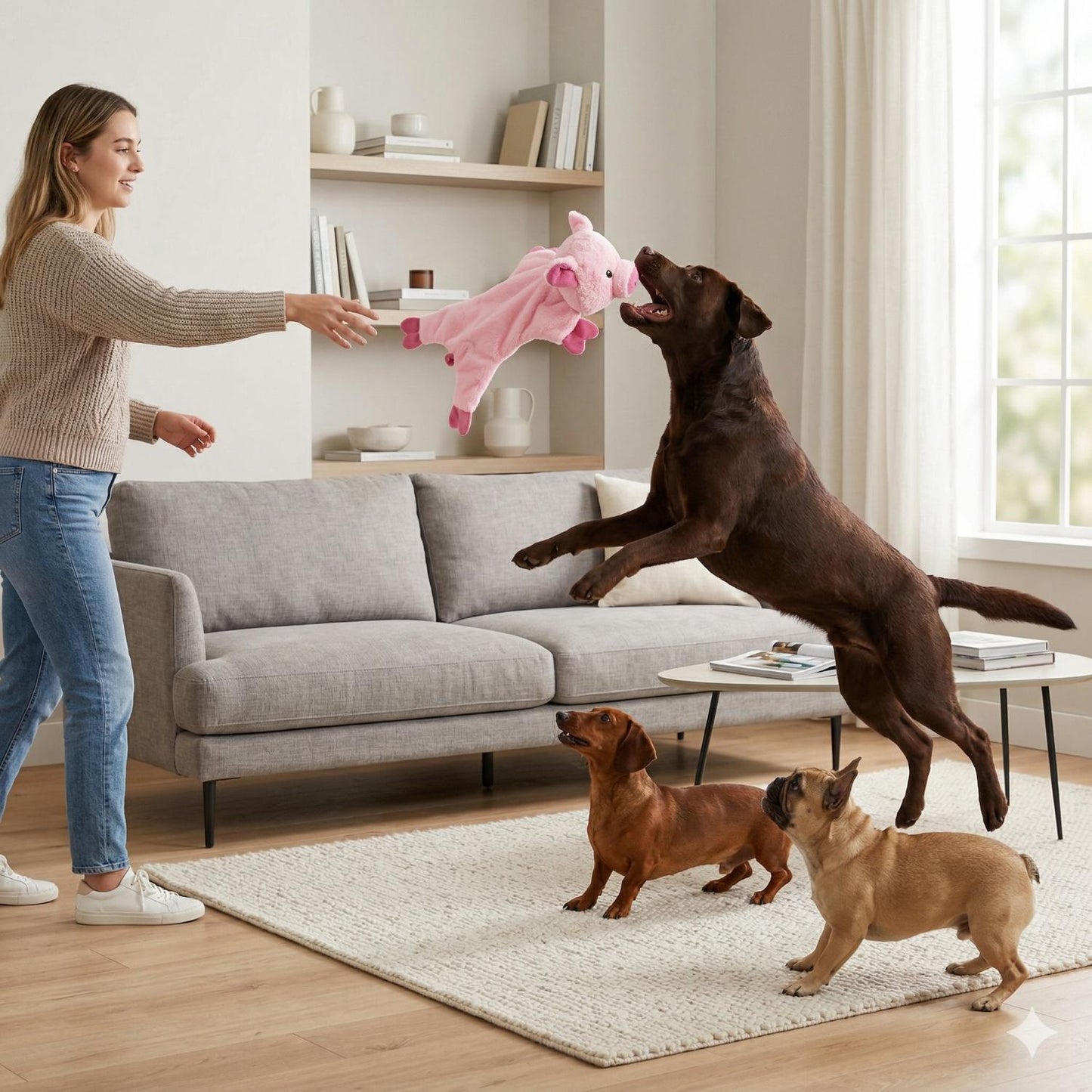 Fuzzl Pickles Pig | Minimal Stuffing Crinkle & Squeak Dog Toy