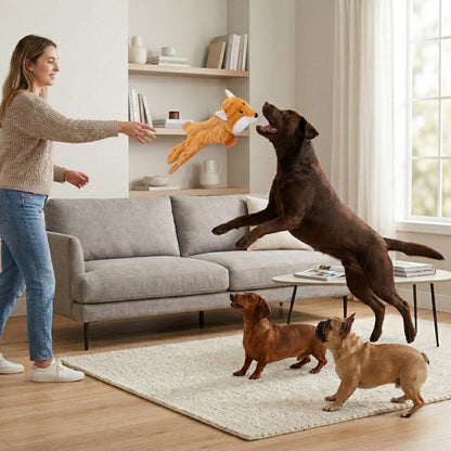 Fuzzl Freddy Fox | Low Stuffing Crinkle & Squeak Dog Toy