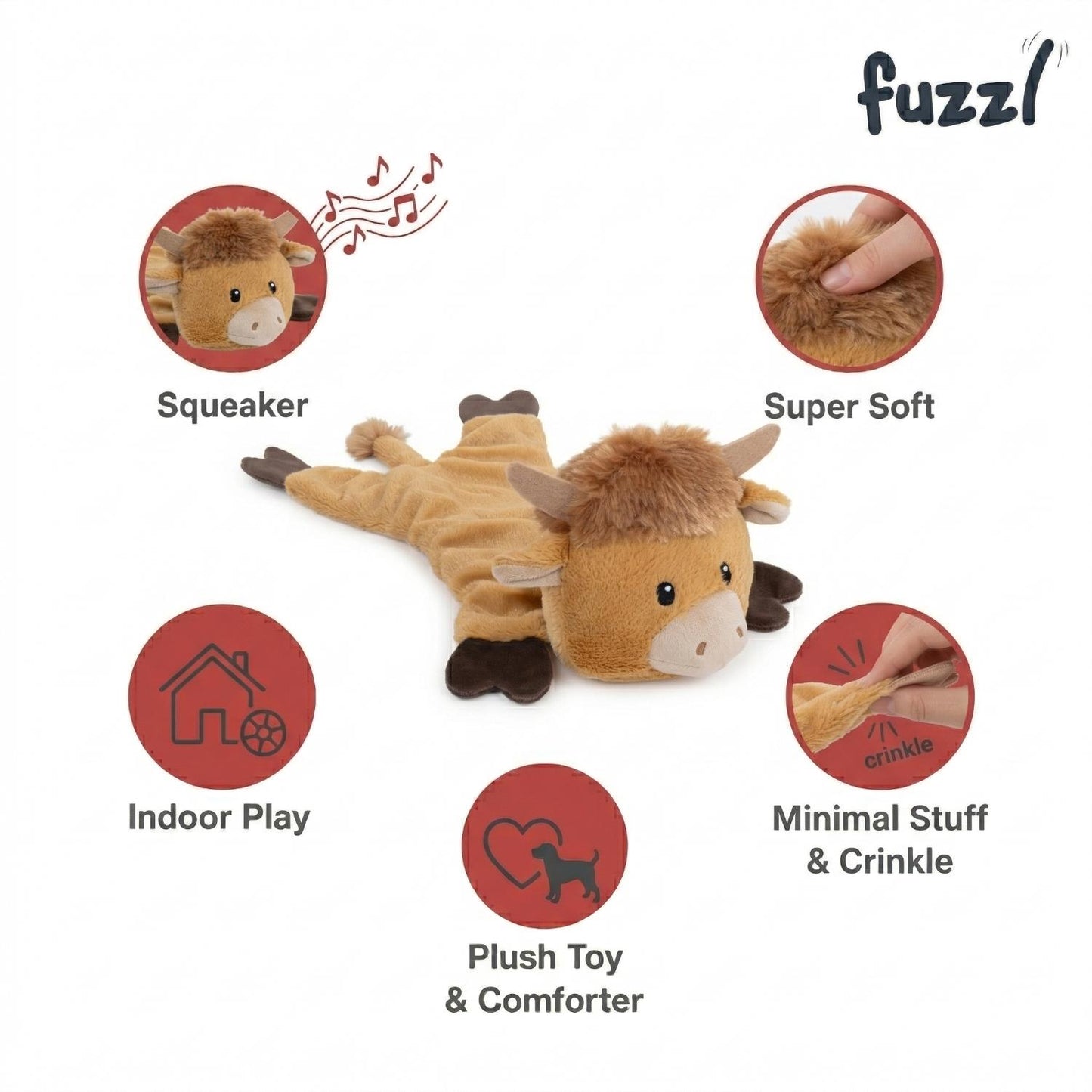 Fuzzl Harry Highland Cow | Minimal Stuffing Crinkle Squeak Toy