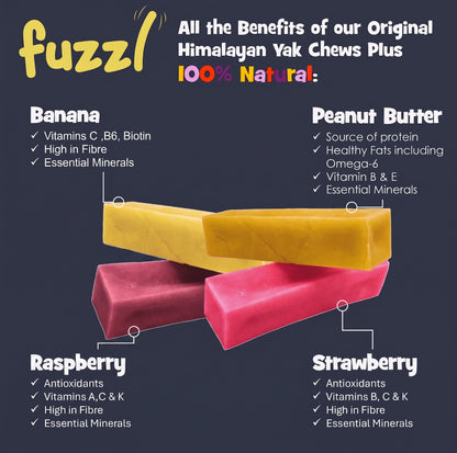 Fuzzl Himalayan Yak Chews Raspberry, Peanut Butter, Strawberry, Banana | Medium Box 4