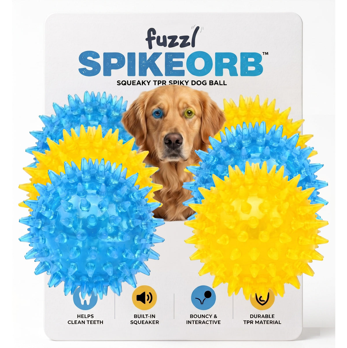 Fuzzl SpikeOrb Squeaky Spiky Ball | 6 Pack 9cm – Dog Toy