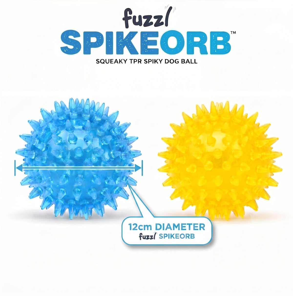 Fuzzl SpikeOrb Jumbo Squeaky Ball | 4 Pack 12cm – Dog Toy