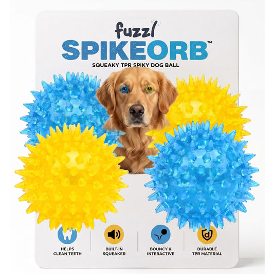 Fuzzl SpikeOrb Jumbo Squeaky Ball | 4 Pack 12cm – Dog Toy