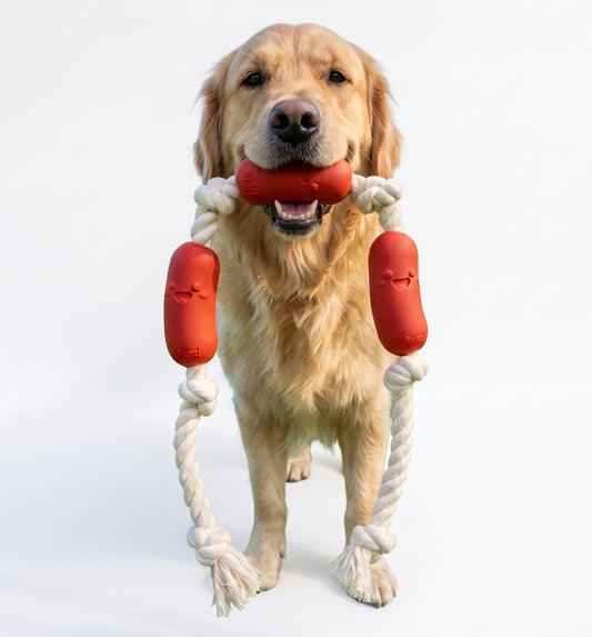Fuzzl XL Tuff Tug Sizzlers | Bacon Scented Rope & Rubber Dog Toy