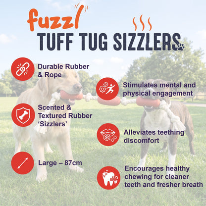 Fuzzl XL Tuff Tug Sizzlers | Bacon Scented Rope & Rubber Dog Toy
