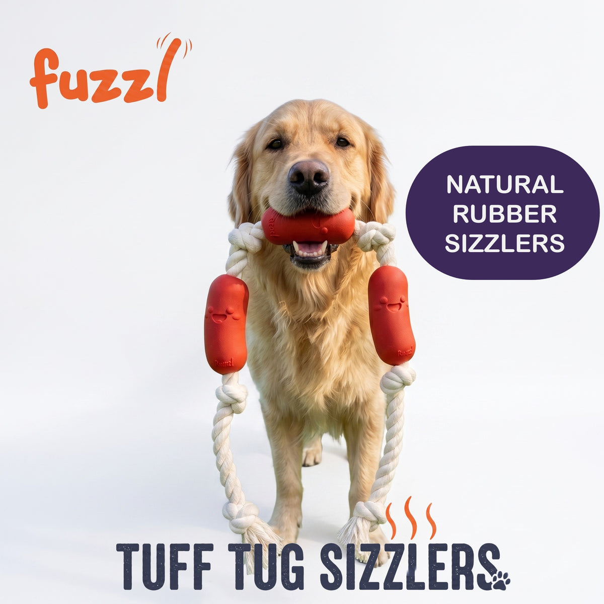 Fuzzl XL Tuff Tug Sizzlers | Bacon Scented Rope & Rubber Dog Toy