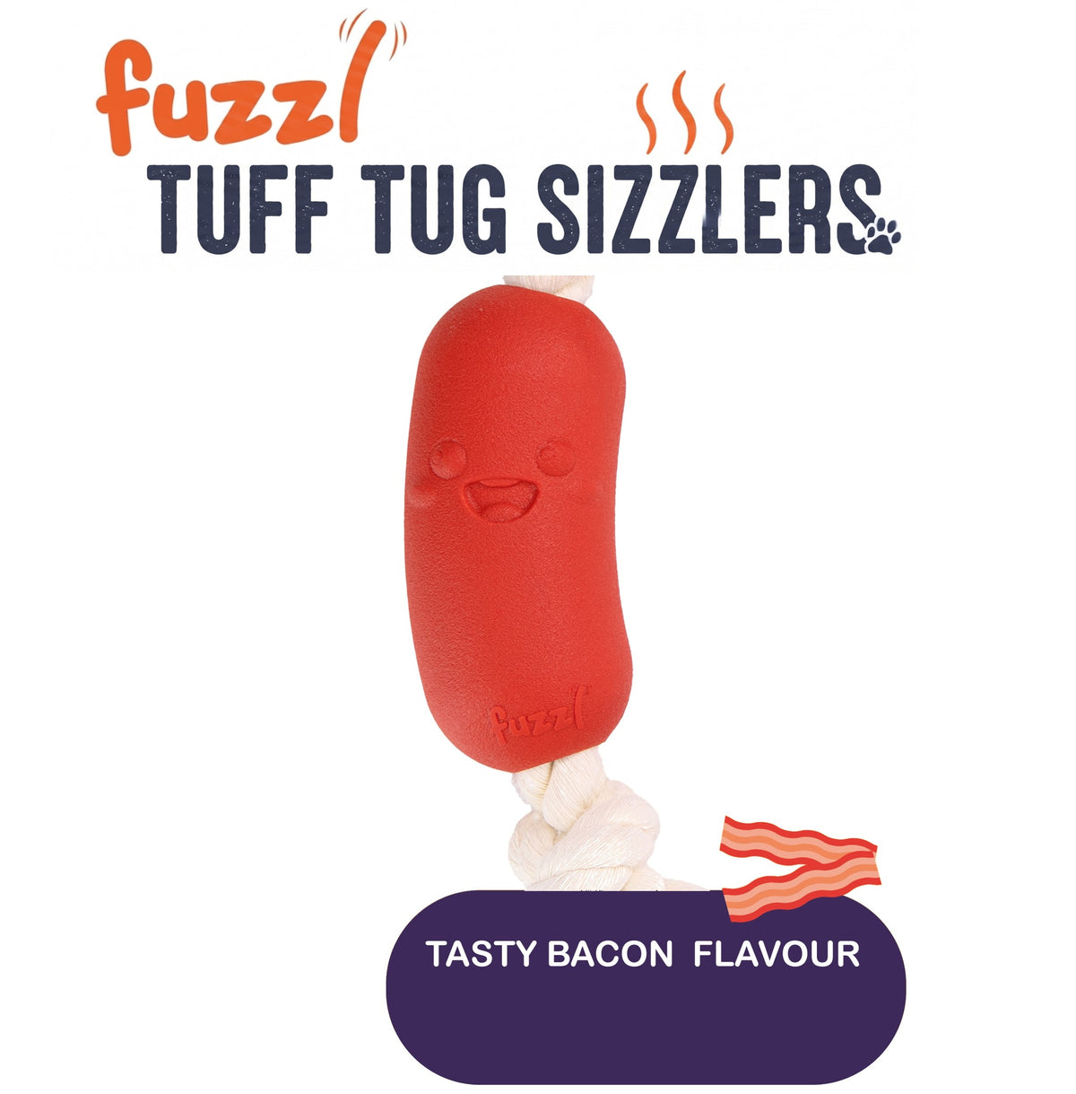 Fuzzl XL Tuff Tug Sizzlers | Bacon Scented Rope & Rubber Dog Toy