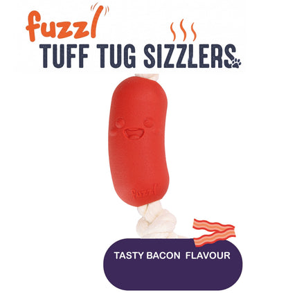 Fuzzl XL Tuff Tug Sizzlers | Bacon Scented Rope & Rubber Dog Toy