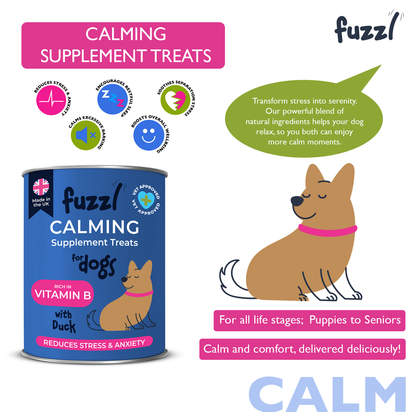 Fuzzl Calming Supplement Treats - Reduce Stress, Fear, barking, - Fuzzl Pet