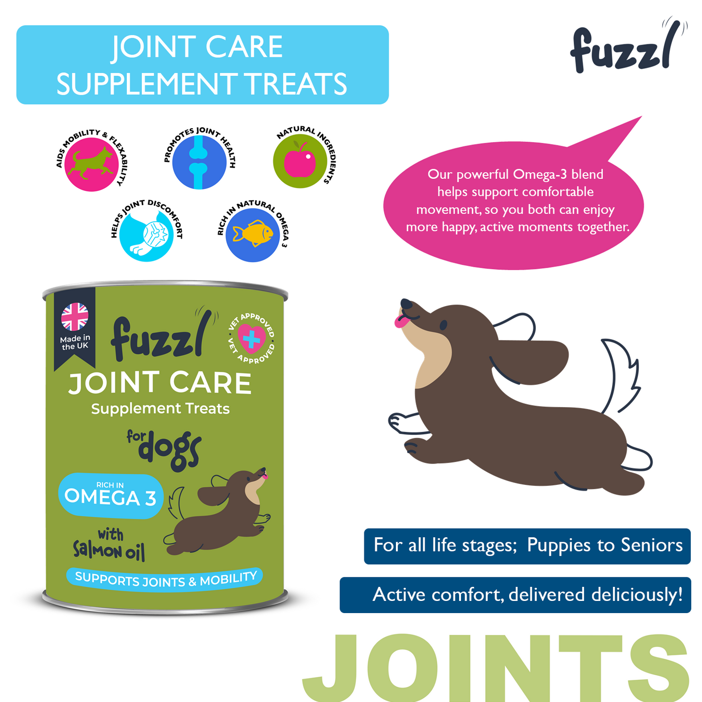Fuzzl Joint Care Supplement Chews Max Strength - Hip and Joint Aid - Jumbo 180g