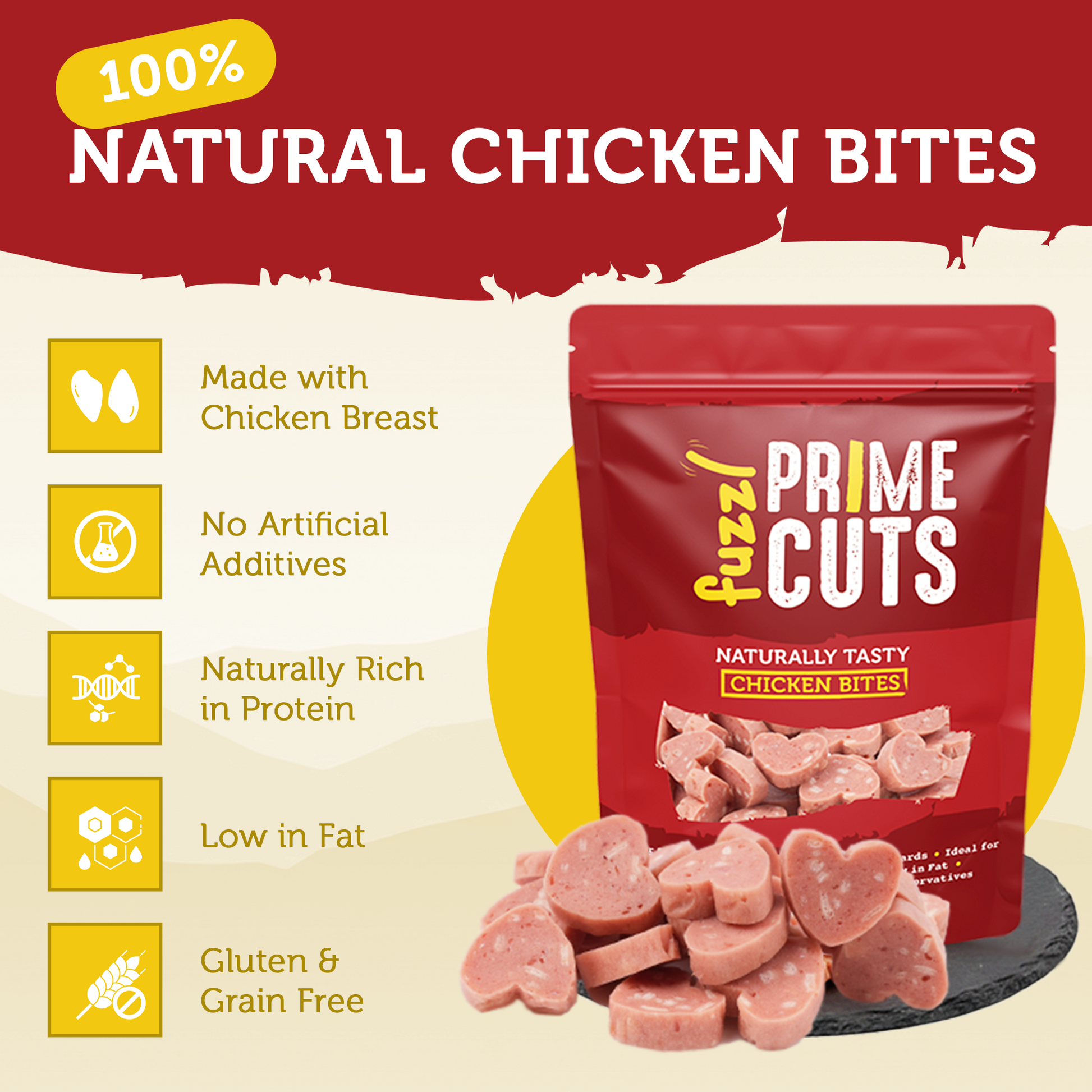 Fuzzl Prime Cuts Chicken Bites | Natural Dog Treats 8x70g Pack - Fuzzl Pet