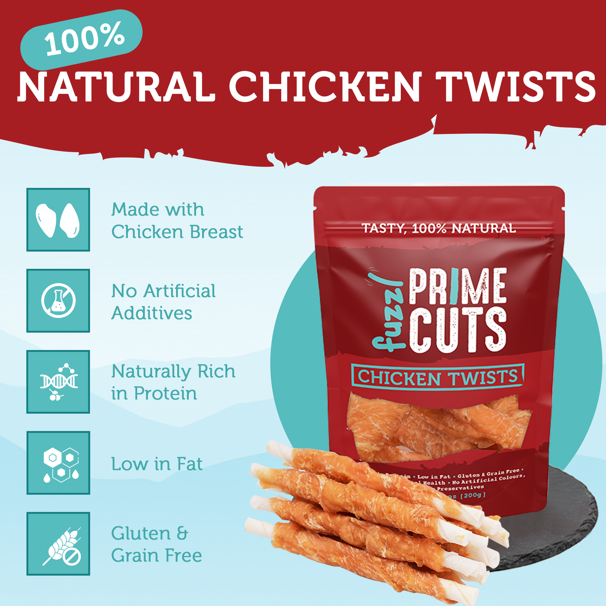 Fuzzl Prime Cuts Chicken Twists Dog Treats | 2x200g Value Pack - Fuzzl Pet