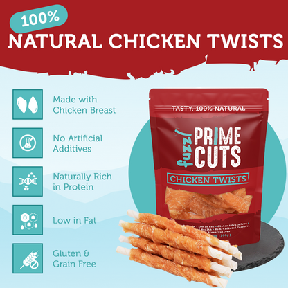 Fuzzl Prime Cuts Chicken Twists Dog Treats | 2x200g Value Pack - Fuzzl Pet