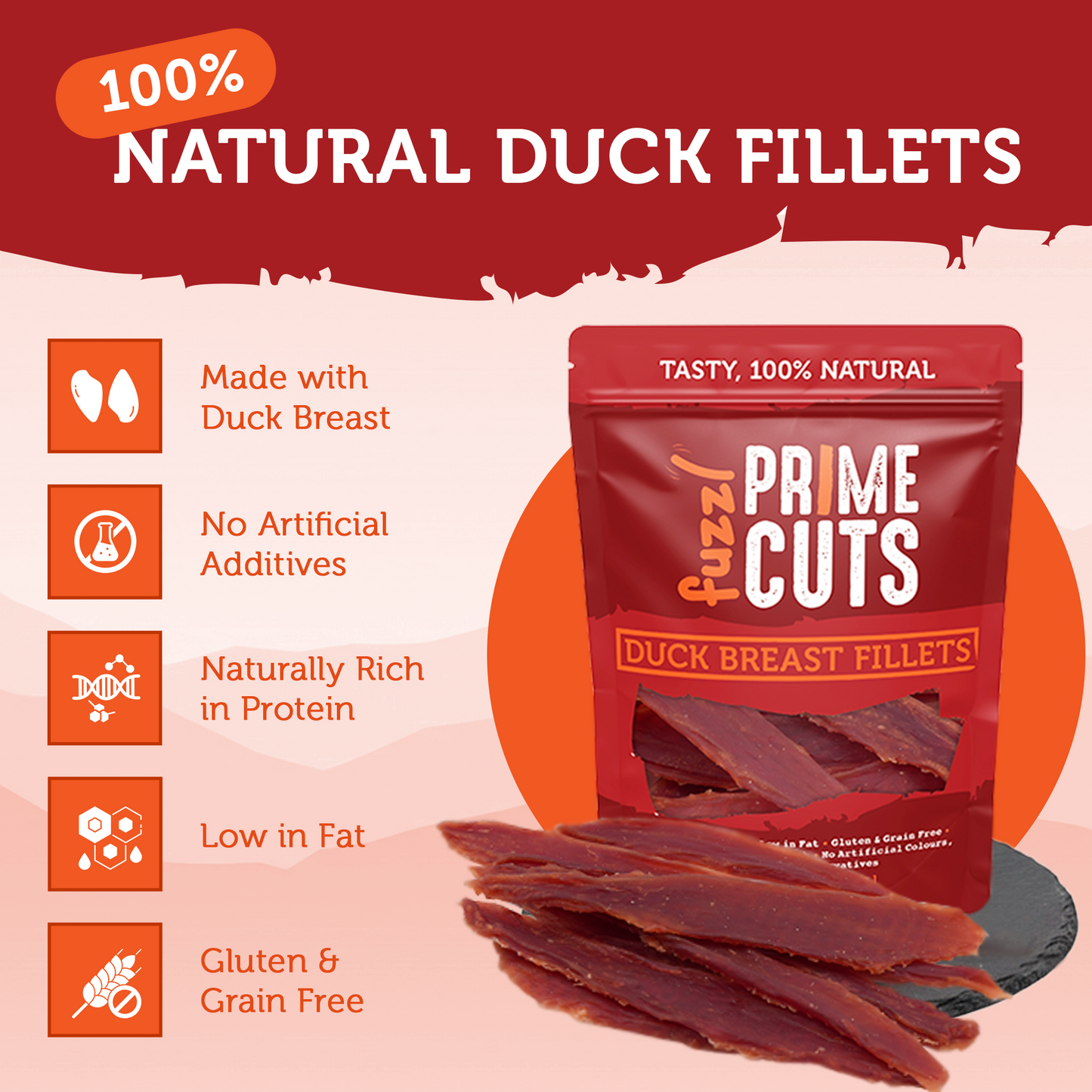 Fuzzl Prime Cuts Natural Duck Breast Dog Treats | 5x200g Pack - Fuzzl Pet