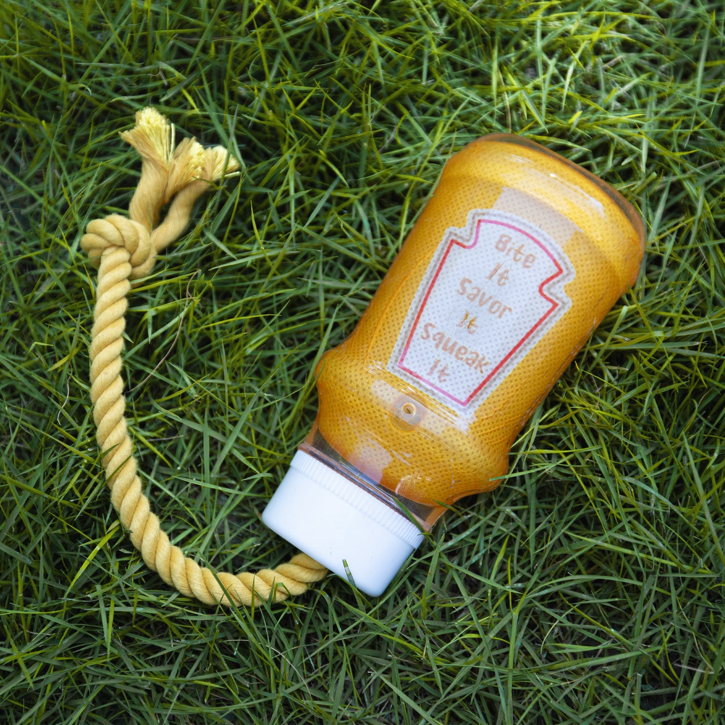 Fuzzl TPR Mustard Bottle Rubber Dog Toy with Rope – Durable Chew & - Fuzzl Pet