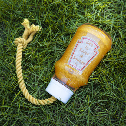 Fuzzl TPR Mustard Bottle Rubber Dog Toy with Rope – Durable Chew & - Fuzzl Pet